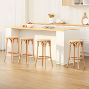 April 4x Bar Stools Rattan Seat Wooden