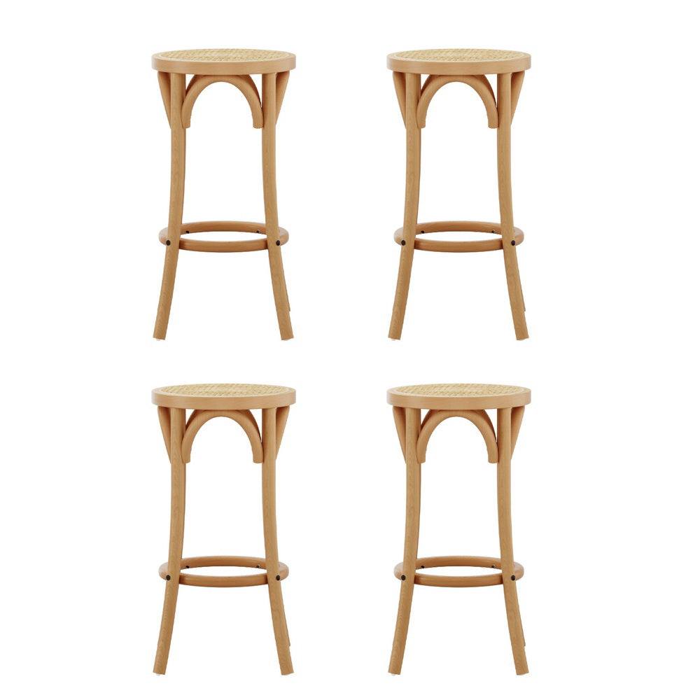 April 4x Bar Stools Rattan Seat Wooden