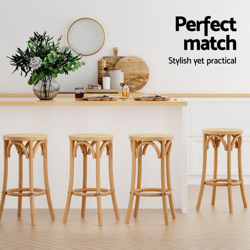 April 4x Bar Stools Rattan Seat Wooden