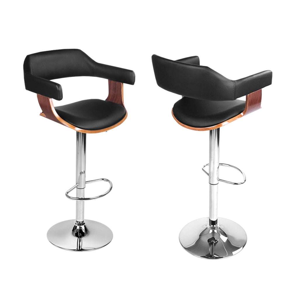 Selina 4x Bar Stools Gas Lift Leather w/Armrest Black