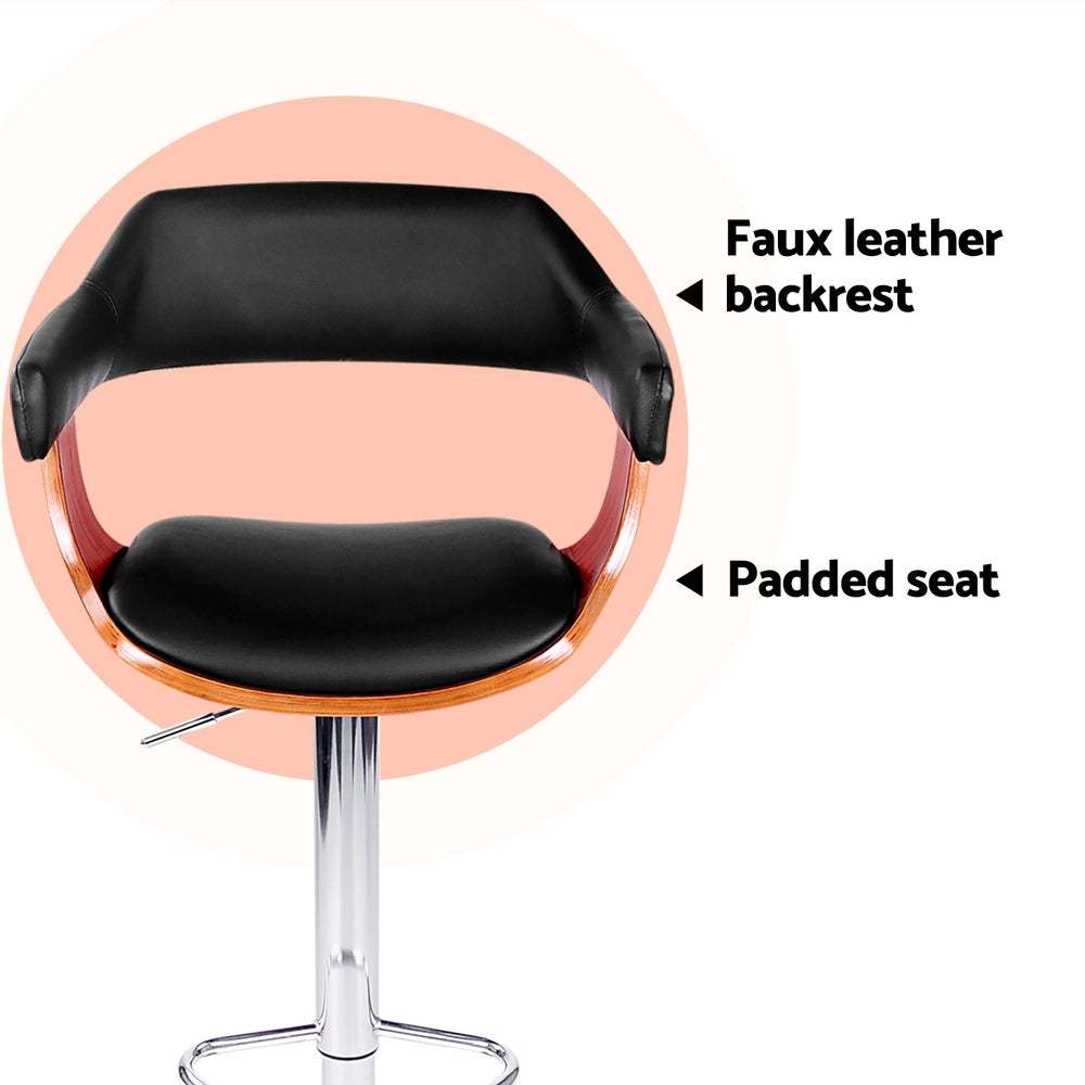 Selina 4x Bar Stools Gas Lift Leather w/Armrest Black