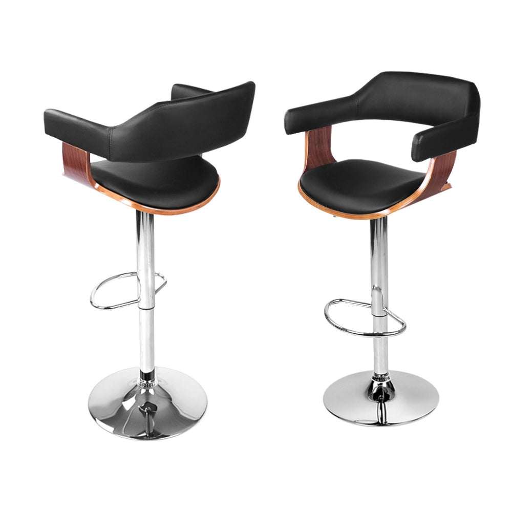 Selina 4x Bar Stools Gas Lift Leather w/Armrest Black