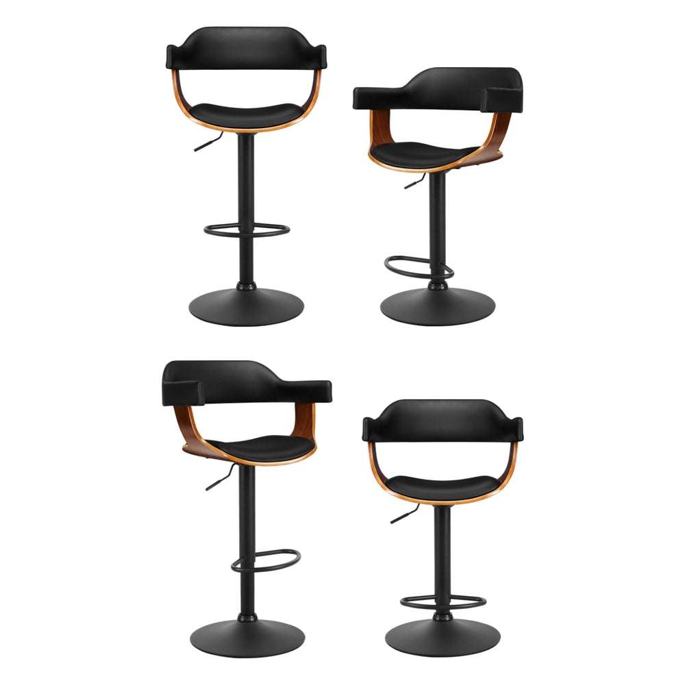 Selina Gas Lift Leather Bar Stools With Armrest - Black