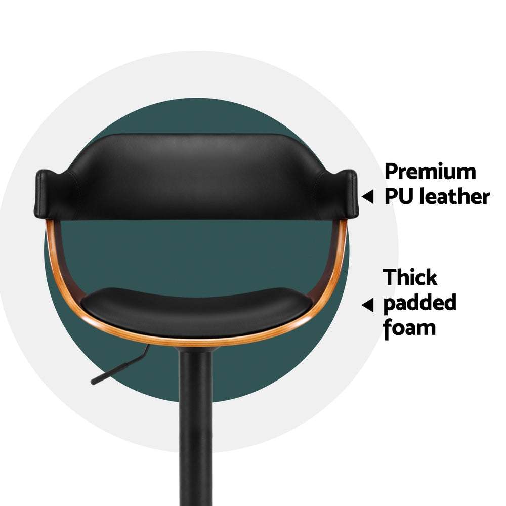 Selina Gas Lift Leather Bar Stools With Armrest - Black