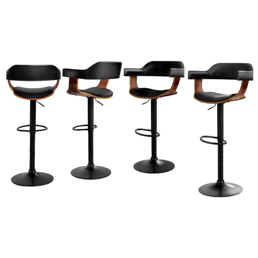 Selina Gas Lift Leather Bar Stools With Armrest - Black