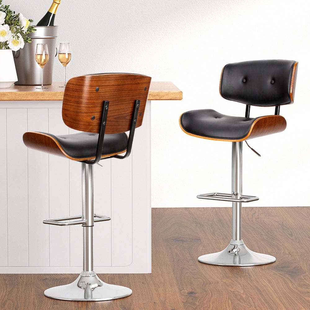 Jack 4x Bar Stools Gas Lift Leather Black