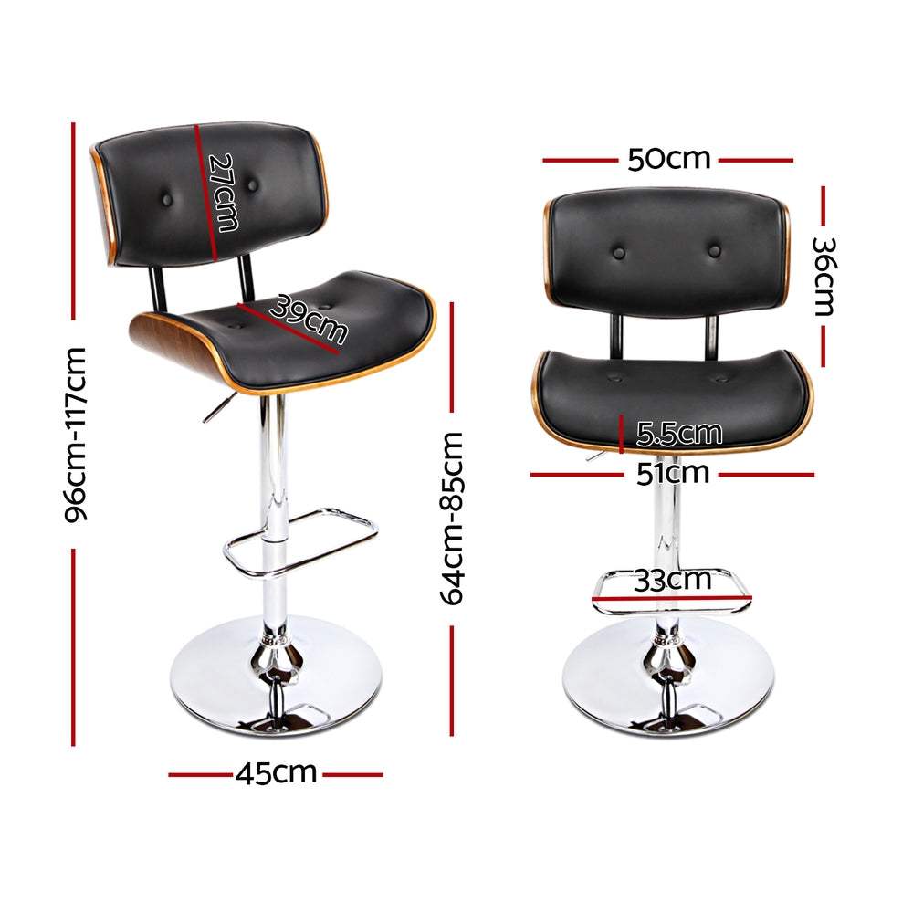 Jack 4x Bar Stools Gas Lift Leather Black
