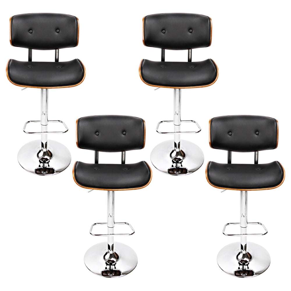 Jack 4x Bar Stools Gas Lift Leather Black