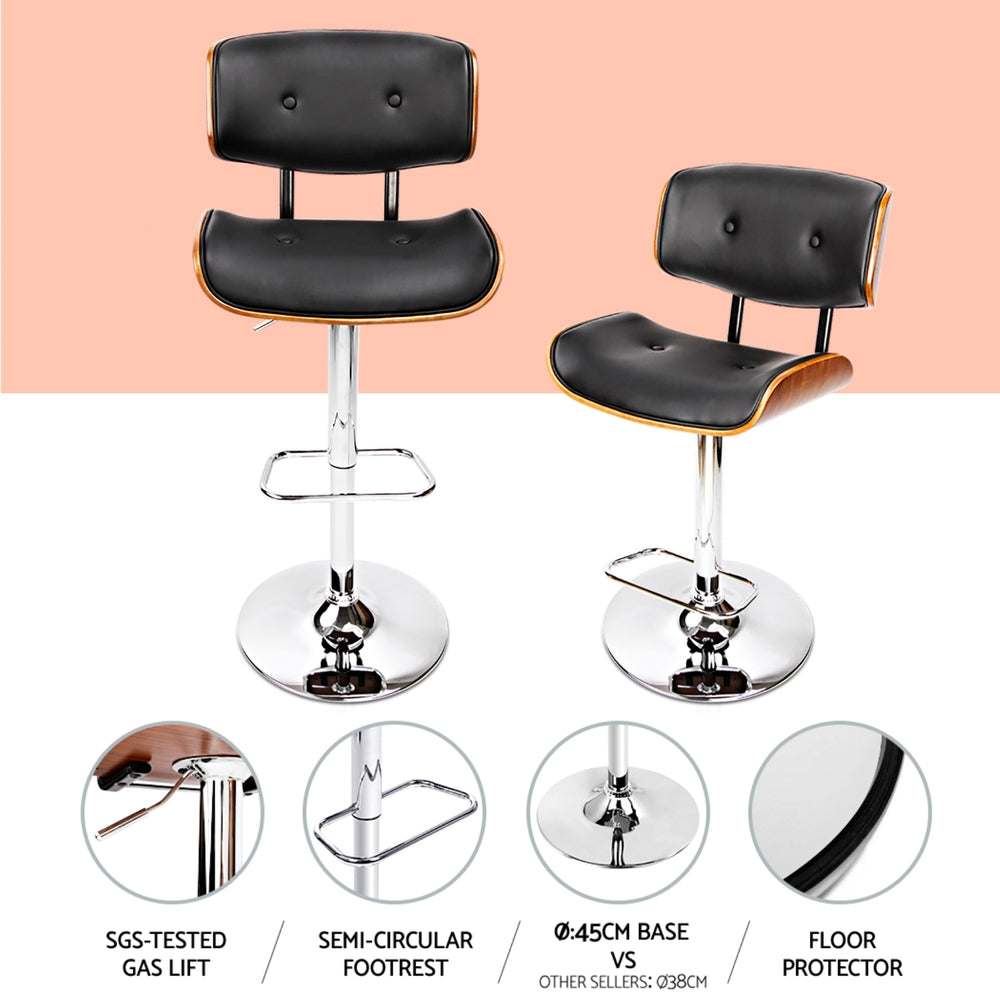 Jack 4x Bar Stools Gas Lift Leather Black