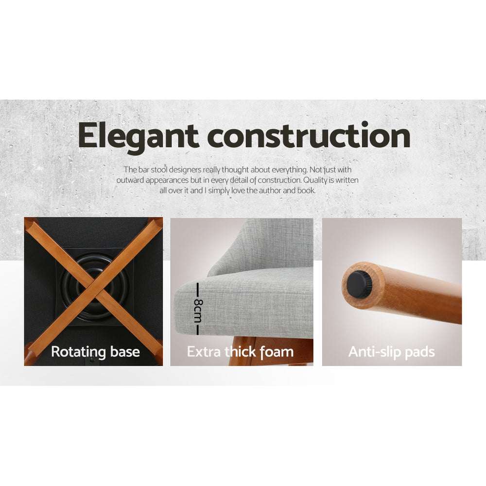 Rami Wooden 4x Swivel Bar Stool - Grey