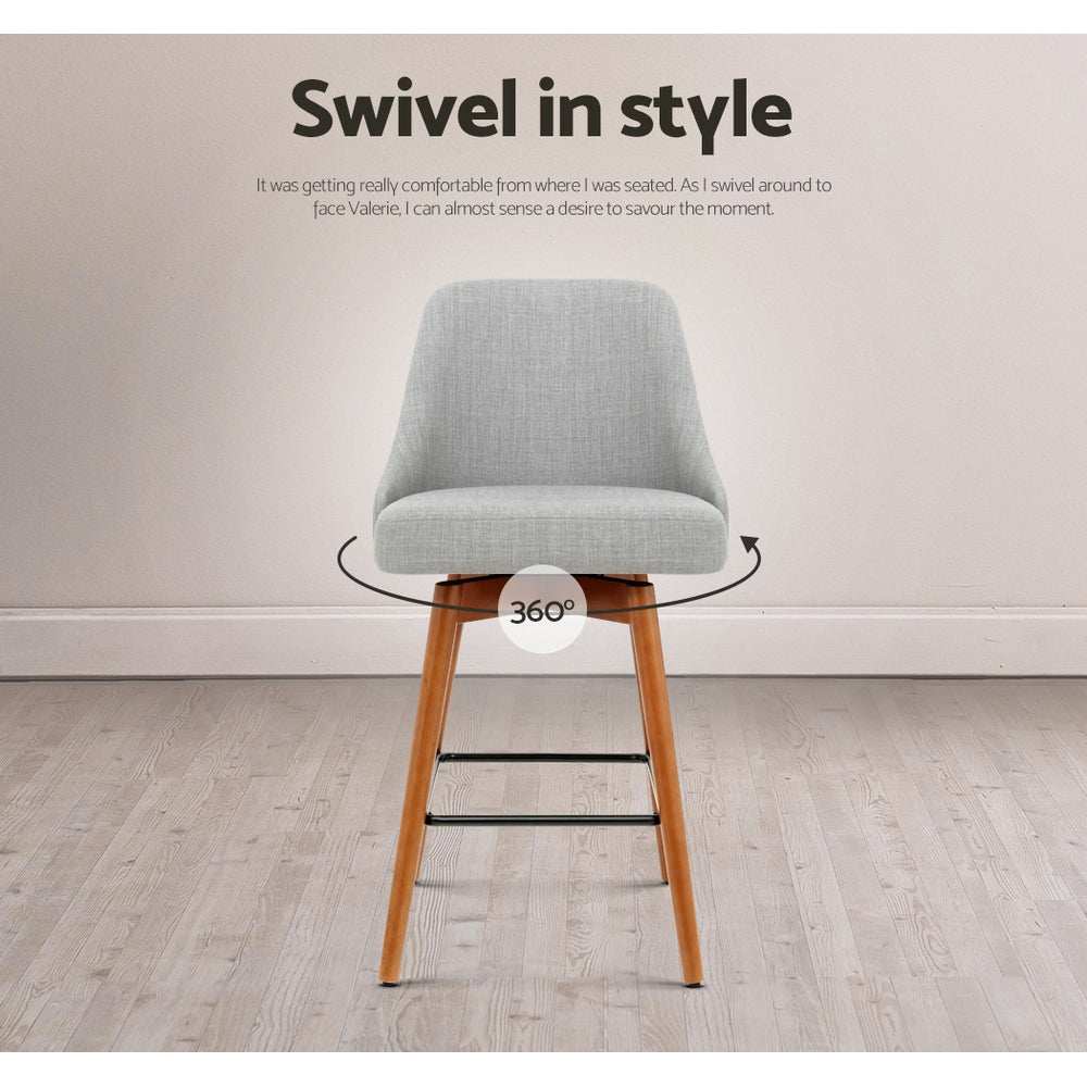 Rami Wooden 4x Swivel Bar Stool - Grey