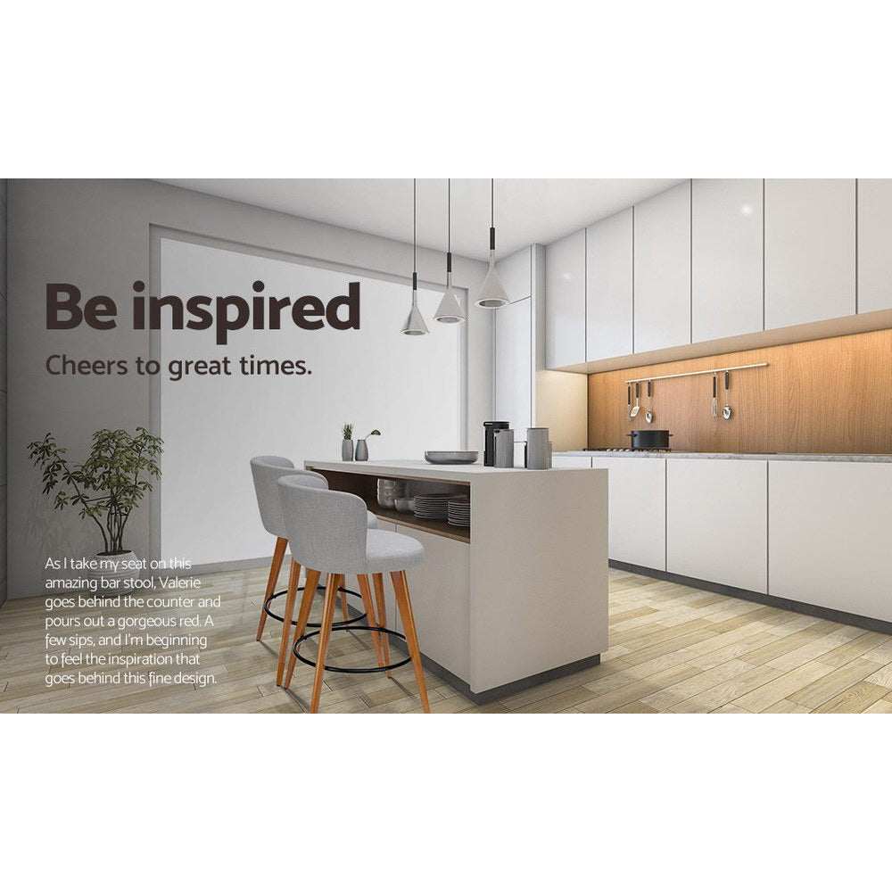 4x Bar Stools Linen Padded Wooden Grey