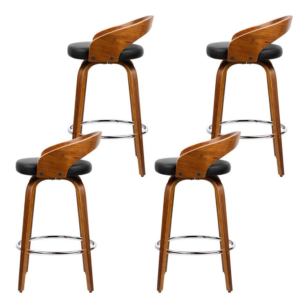 4x Bar Stools Swivel Seat Curving Backrest