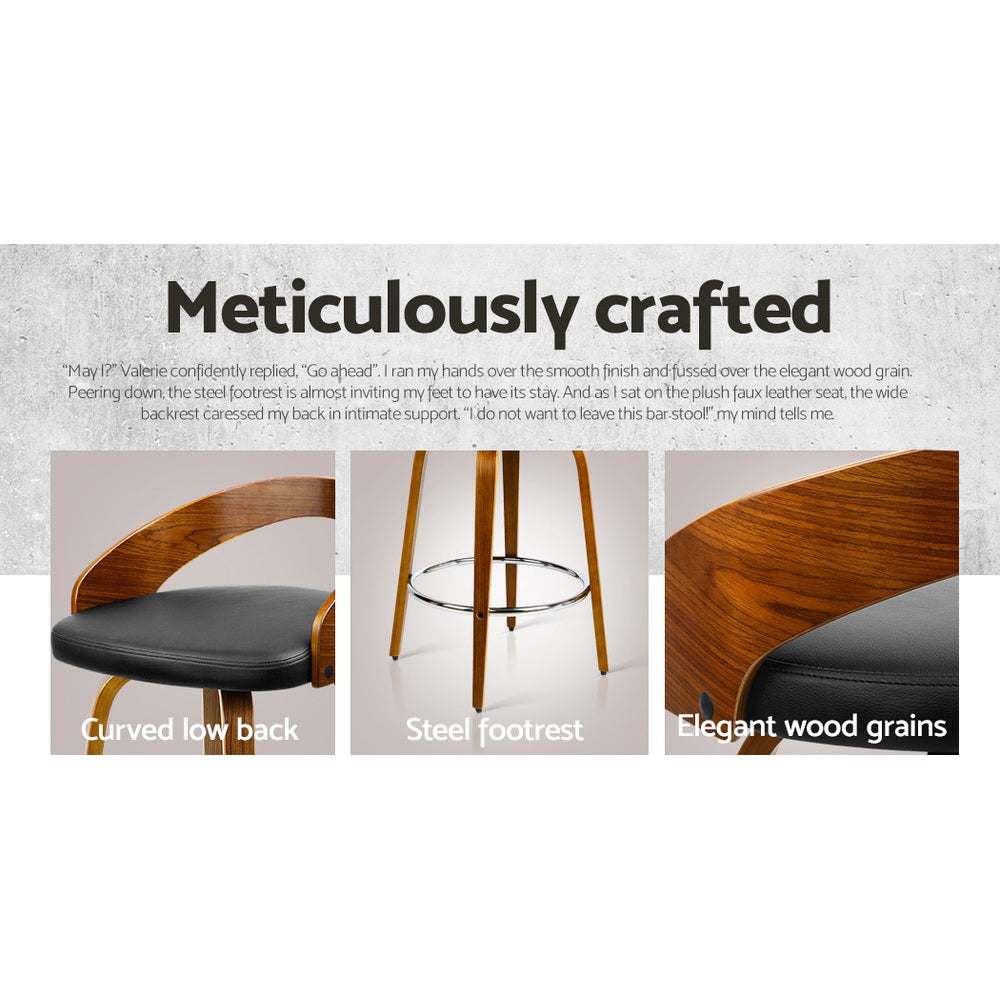4x Bar Stools Swivel Seat Curving Backrest