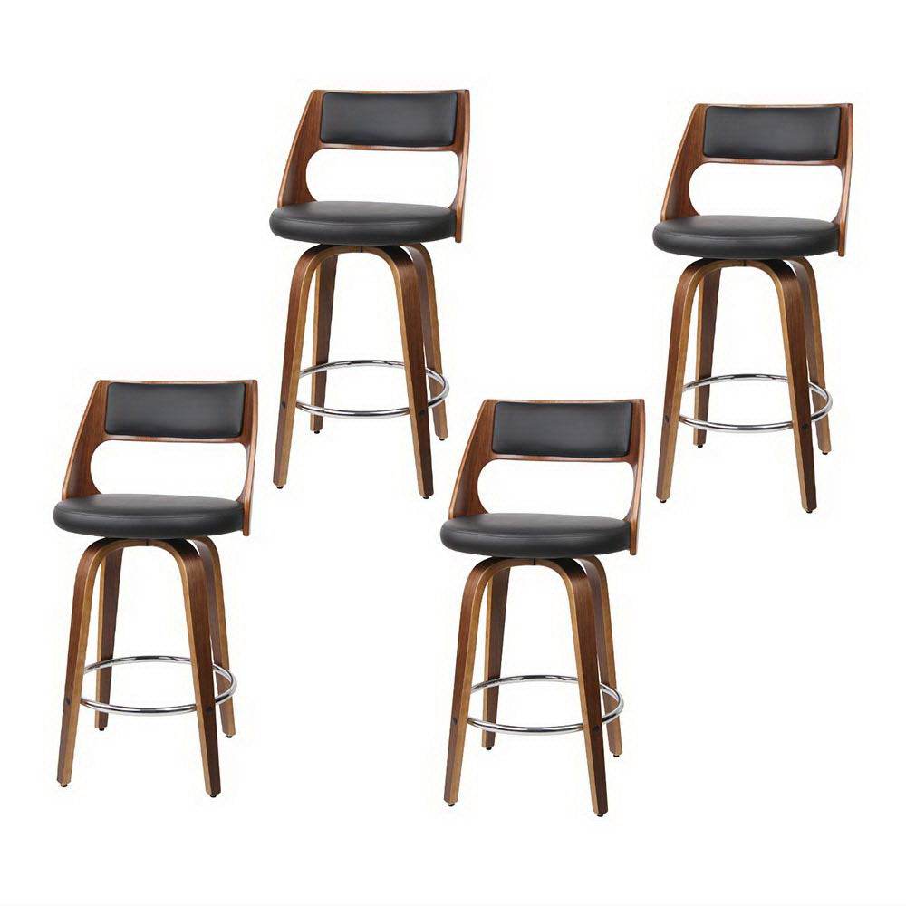 Bentwood 4x Bar Stools Swivel Leather Chair 65cm