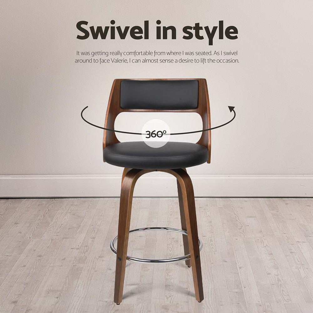 Bentwood 4x Bar Stools Swivel Leather Chair 65cm