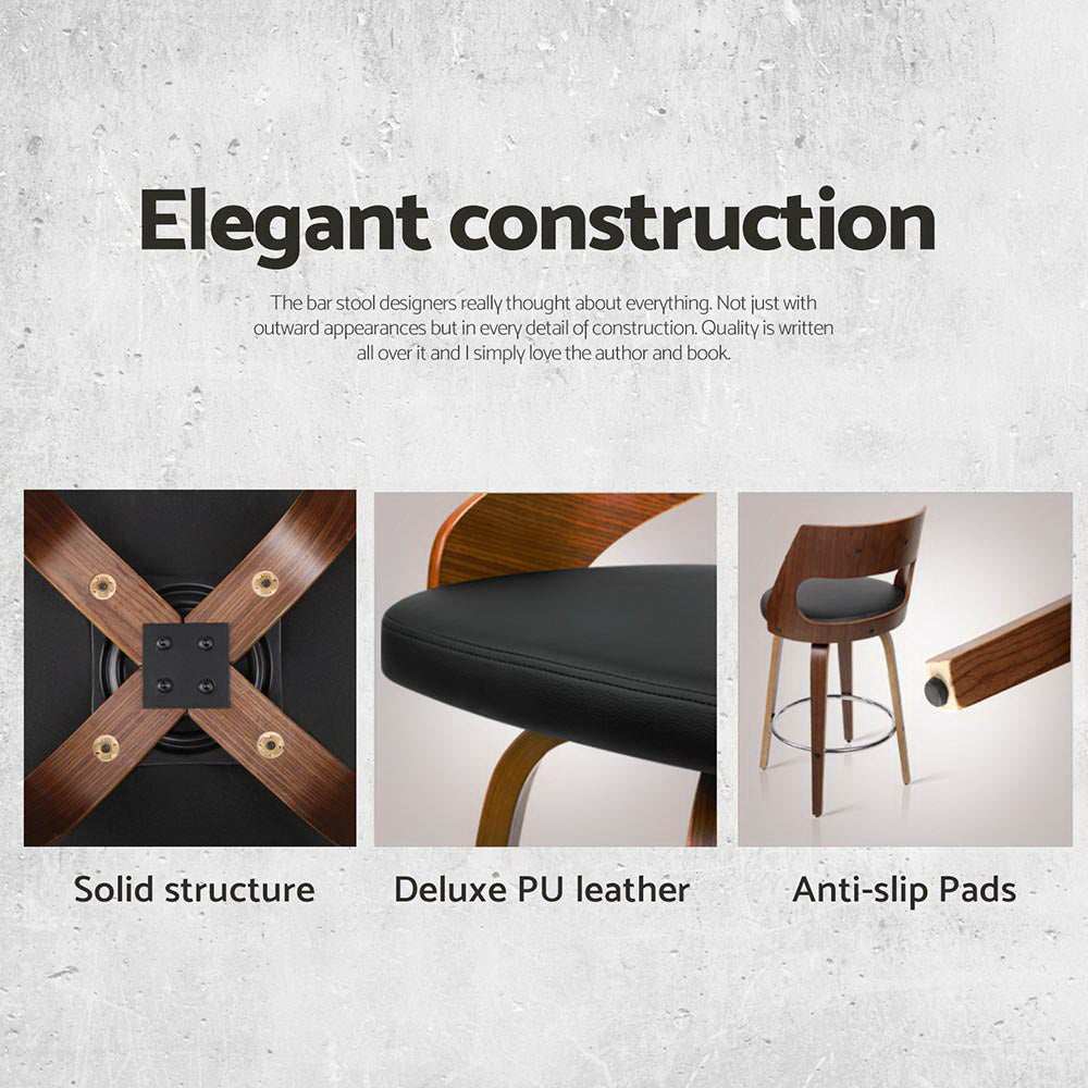 Bentwood 4x Bar Stools Swivel Leather Chair 65cm
