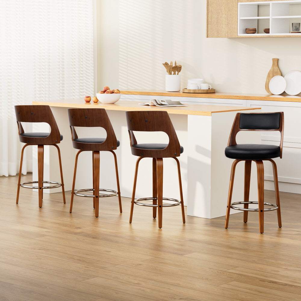 Bentwood 4x Bar Stools Swivel Leather Chair 65cm