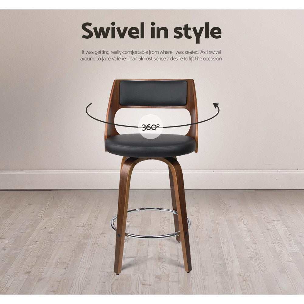 Connie 4x Bar Stools Swivel Leather Chair 76cm
