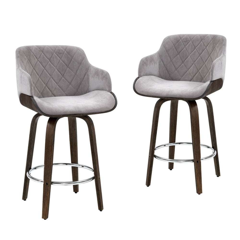 June 4x Wooden Bar Stools Swivel Velvet Padded
