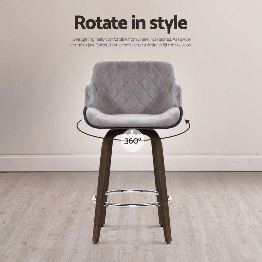 June 4x Wooden Bar Stools Swivel Velvet Padded