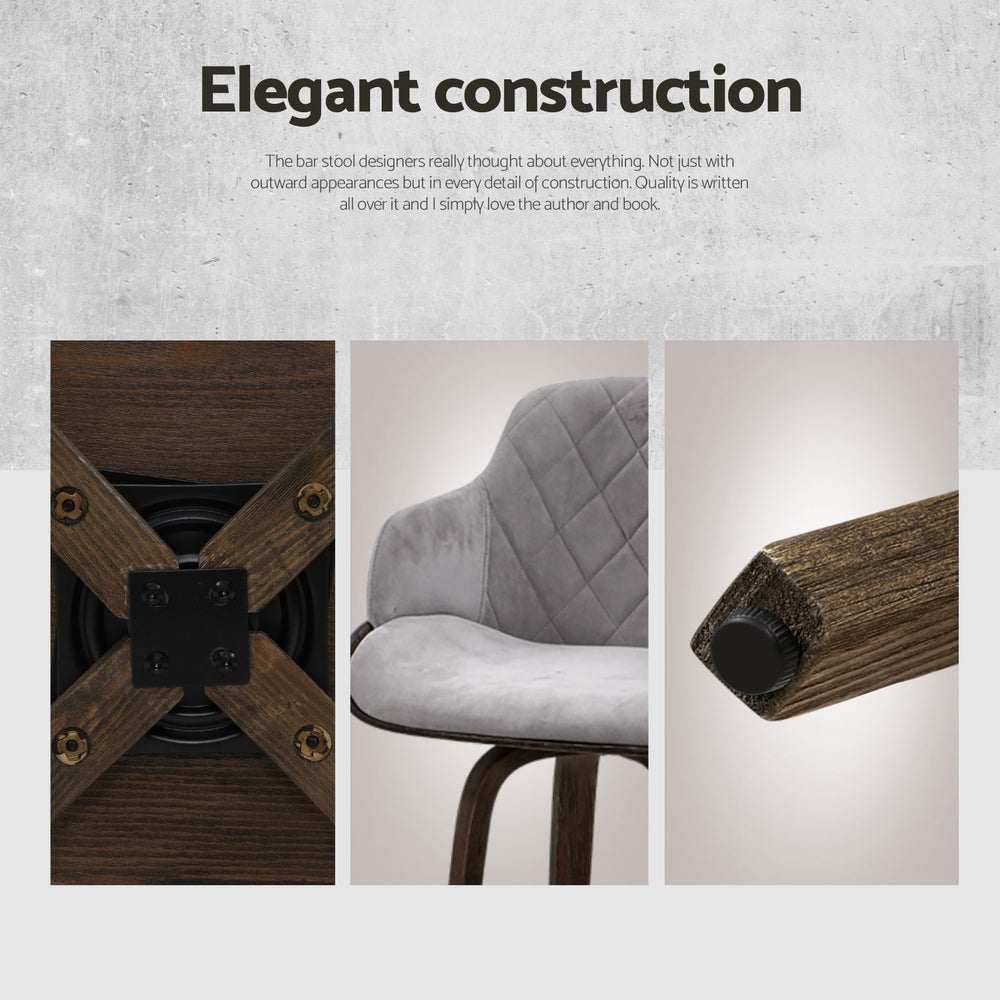 June 4x Wooden Bar Stools Swivel Velvet Padded