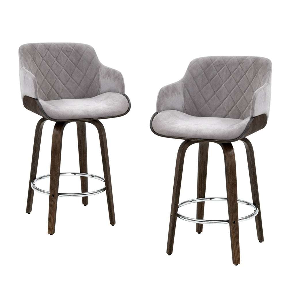 June 4x Wooden Bar Stools Swivel Velvet Padded