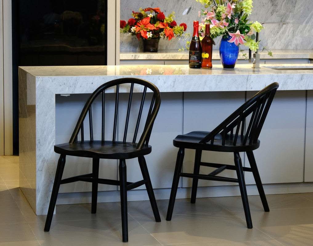 Vera Solid Oak Dining Room Chair Set of 2 - Black