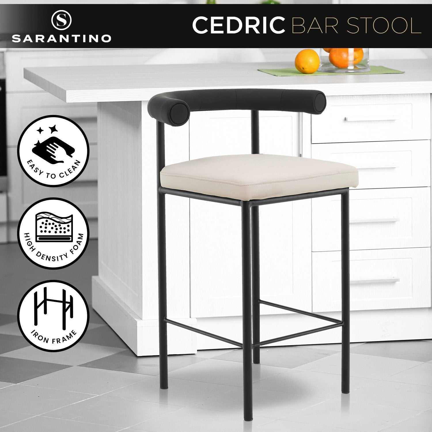 Sarantino Cedric Iron Frame Bar Stool W/ High-density Foam In Black An