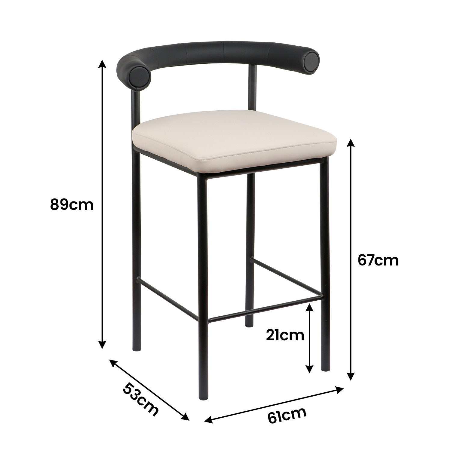 Sarantino Cedric Iron Frame Bar Stool W/ High-density Foam In Black An