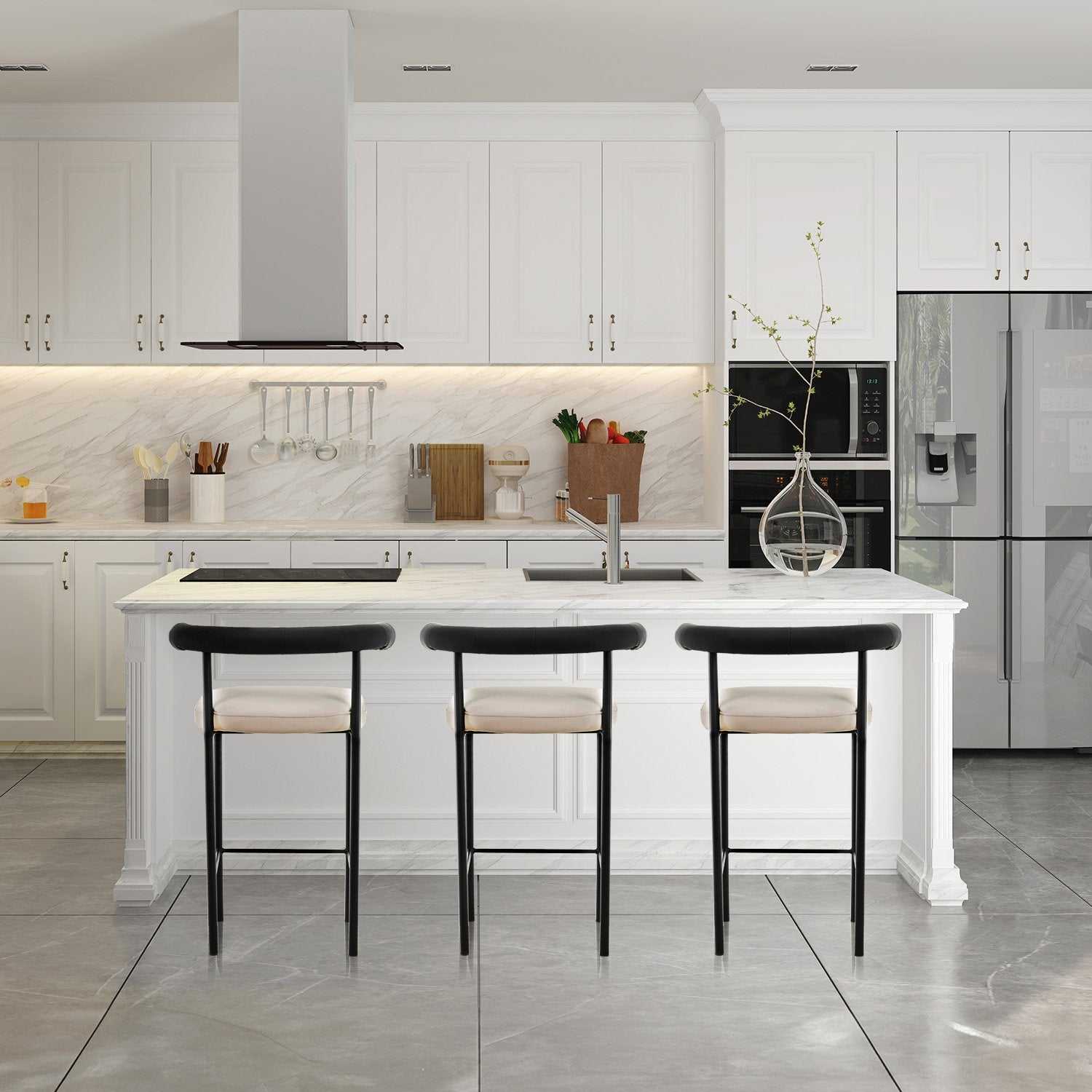 Sarantino Cedric Iron Frame Bar Stool W/ High-density Foam In Black An