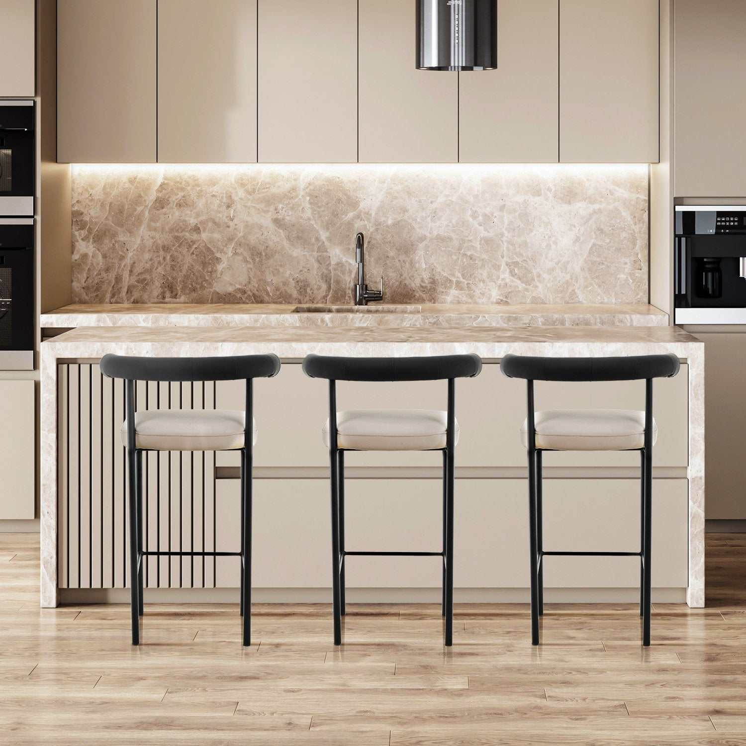 Sarantino Cedric Iron Frame Bar Stool W/ High-density Foam In Black An