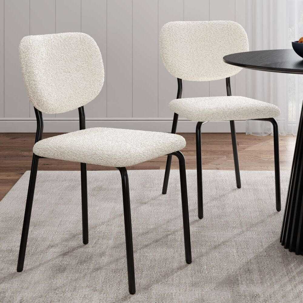 Whisper Teddy Fabric Dining Chairs White Duo