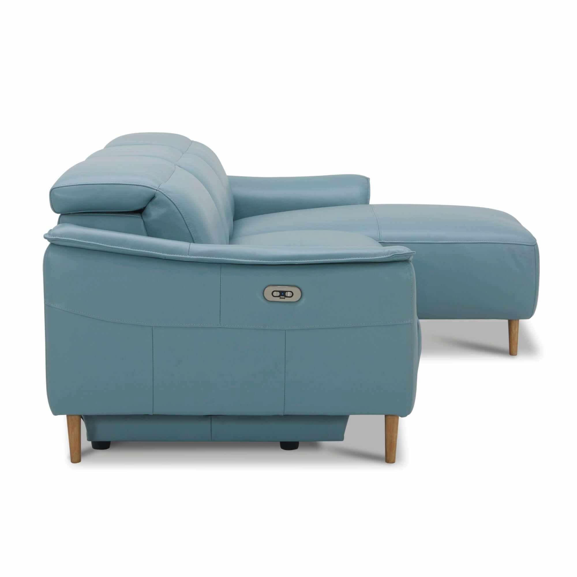 Inala 2 Seater Genuine Leather Sofa Blue With RHF Chaise