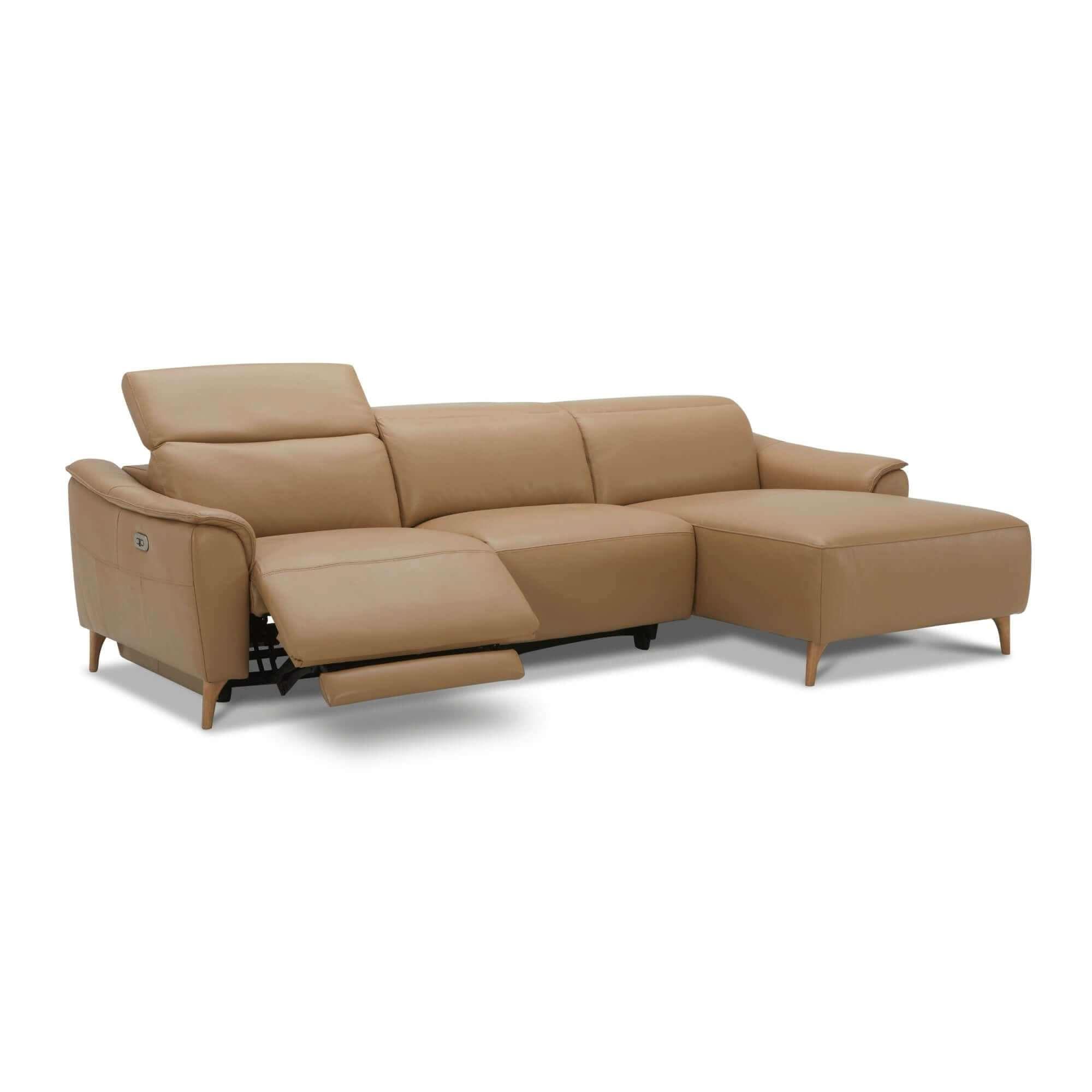 Inala 2 Seater Leather Recliner Sofa Electric Powered RHF Chaise - Lat