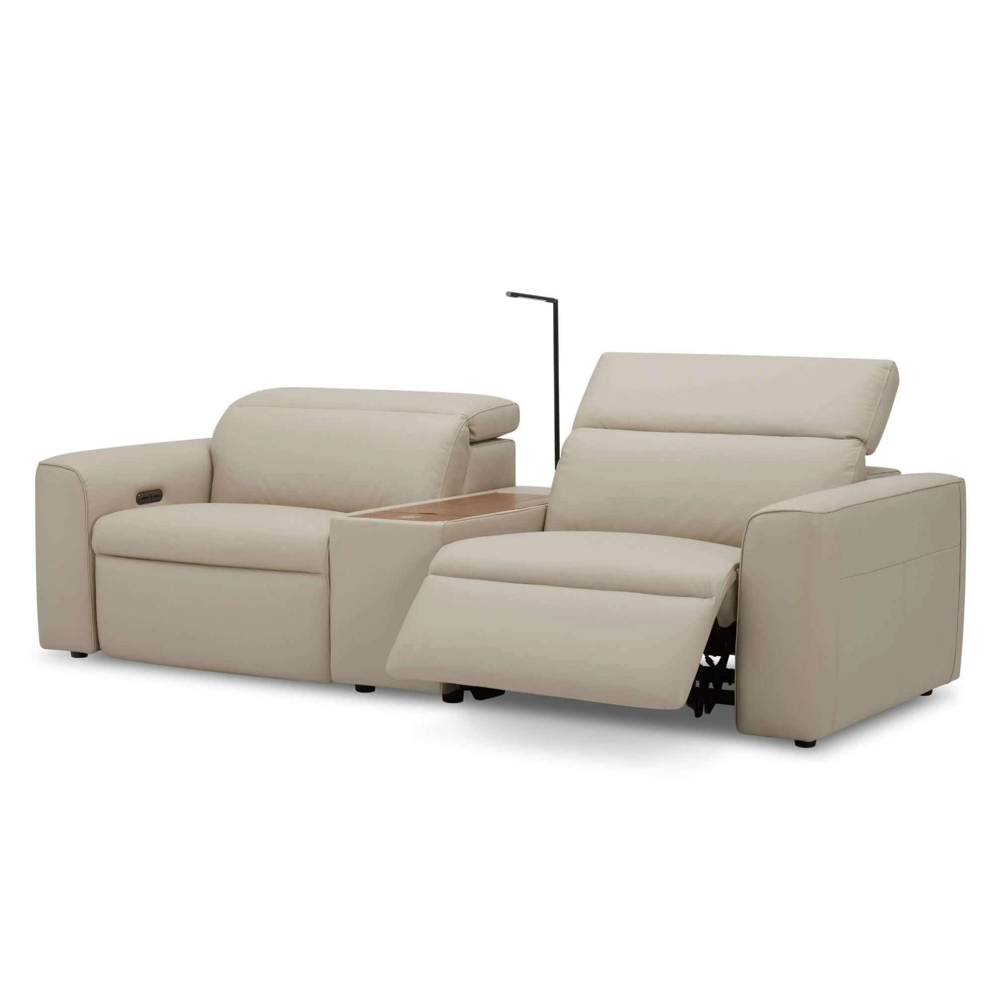 Hallie 2 Seater Leather Sofa Electric Powered Recliner Beige