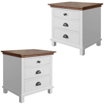 Virginia 3 Drawers Nightstand Set of 2 White