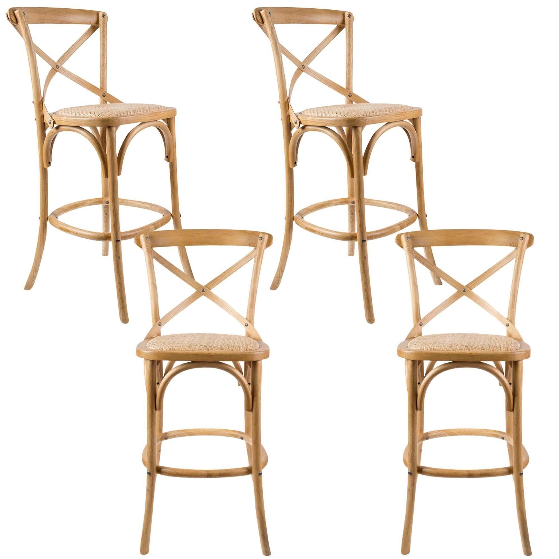 Aster Solid Birch Timber 4pc Crossback Bar Stools Oak