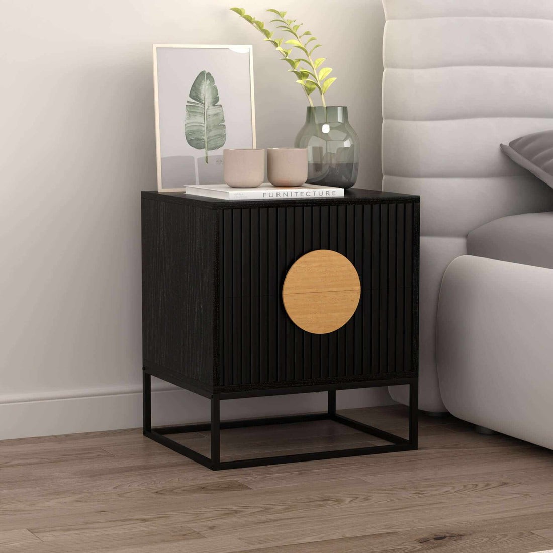 Belmonte Black Fluted Bedside Table