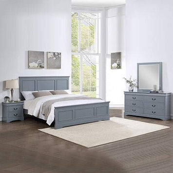 4 Pieces Solid Wood King Size Grey Colour Bed and Bedroom Suite
