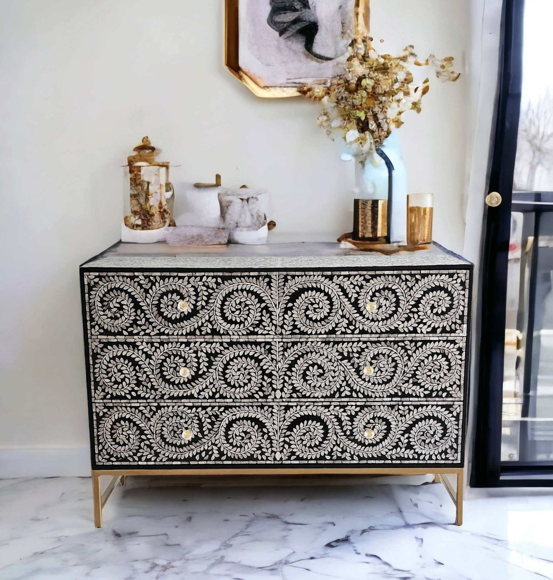 Mother of Pearl Enchanting Vine Sideboard With Drawers