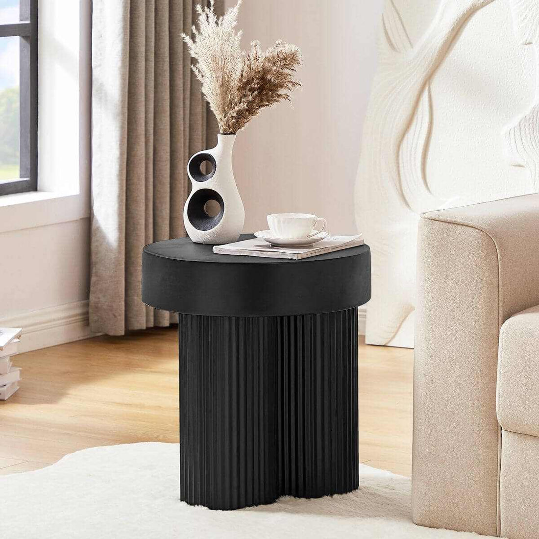 Maya Ribbed Side Table - Black