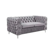 Classic Button Tufted Lounge Velvet Fabric Grey Two Seater Sofa