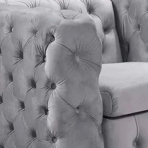 Classic Button Tufted Lounge Velvet Fabric Grey Two Seater Sofa