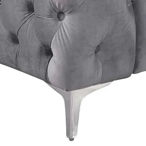 Classic Button Tufted Lounge Velvet Fabric Grey Two Seater Sofa