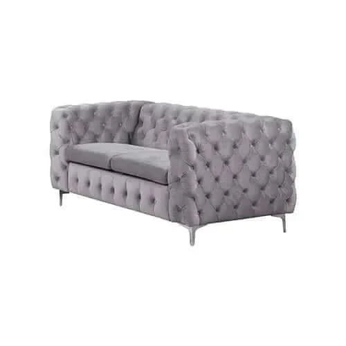 Classic Button Tufted Lounge Velvet Fabric Grey Two Seater Sofa
