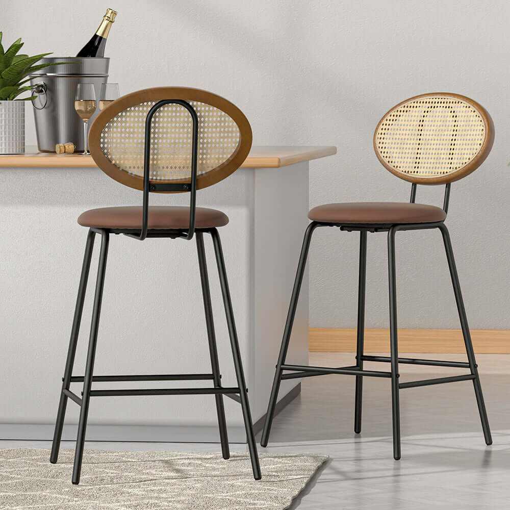 Raye PU Leather Bar Stool Set of 2 - Brown