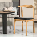 Bert Rubber Wood Dining Chair Leather Seat Black