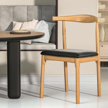 Bert Rubber Wood Dining Chair Leather Seat Black