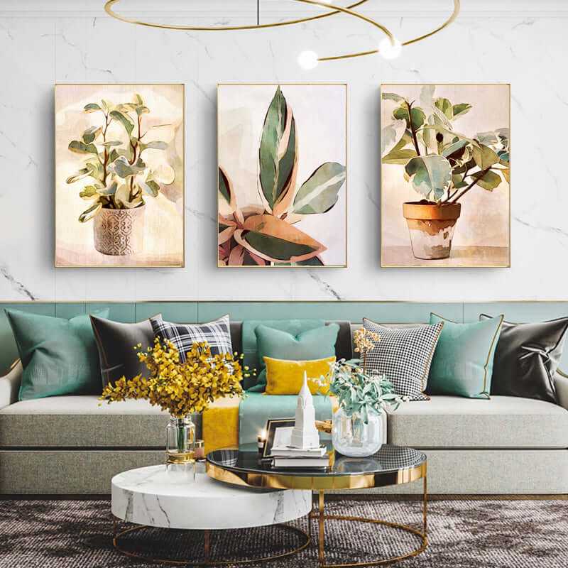 40cmx60cm Botanical Leaves Watercolour Style 3 Sets Gold Frame Canvas 